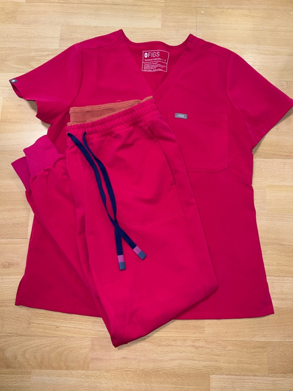 FIGS Catarina One Pocket scrub top and Mari Jogger scrub pant set - Ultra Rose